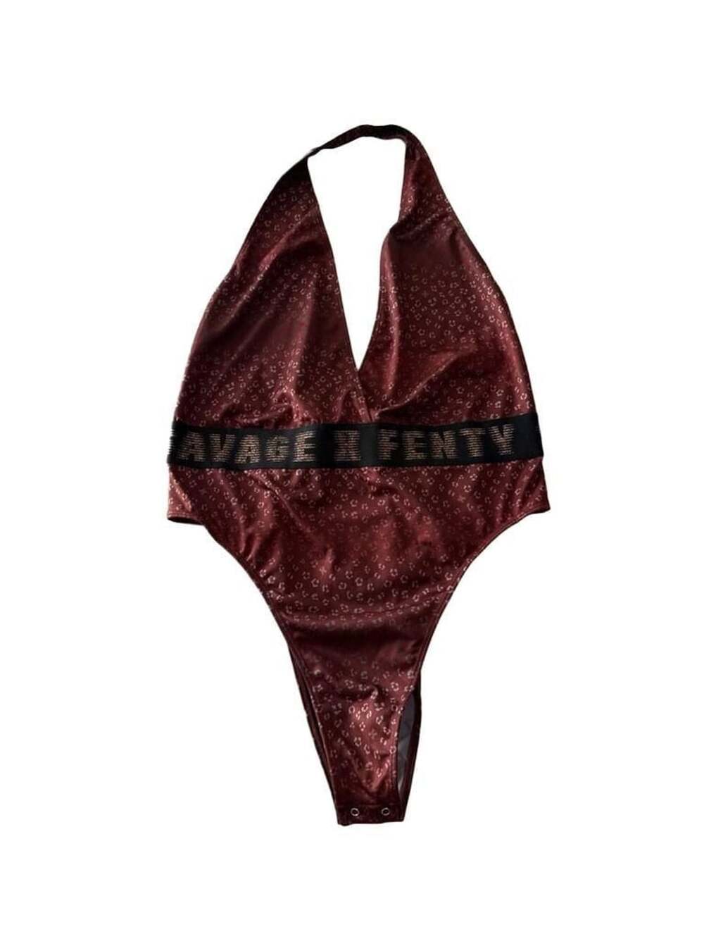 Savage X Fenty Bodysuit Size X-Large Burgundy Leopard Halter
